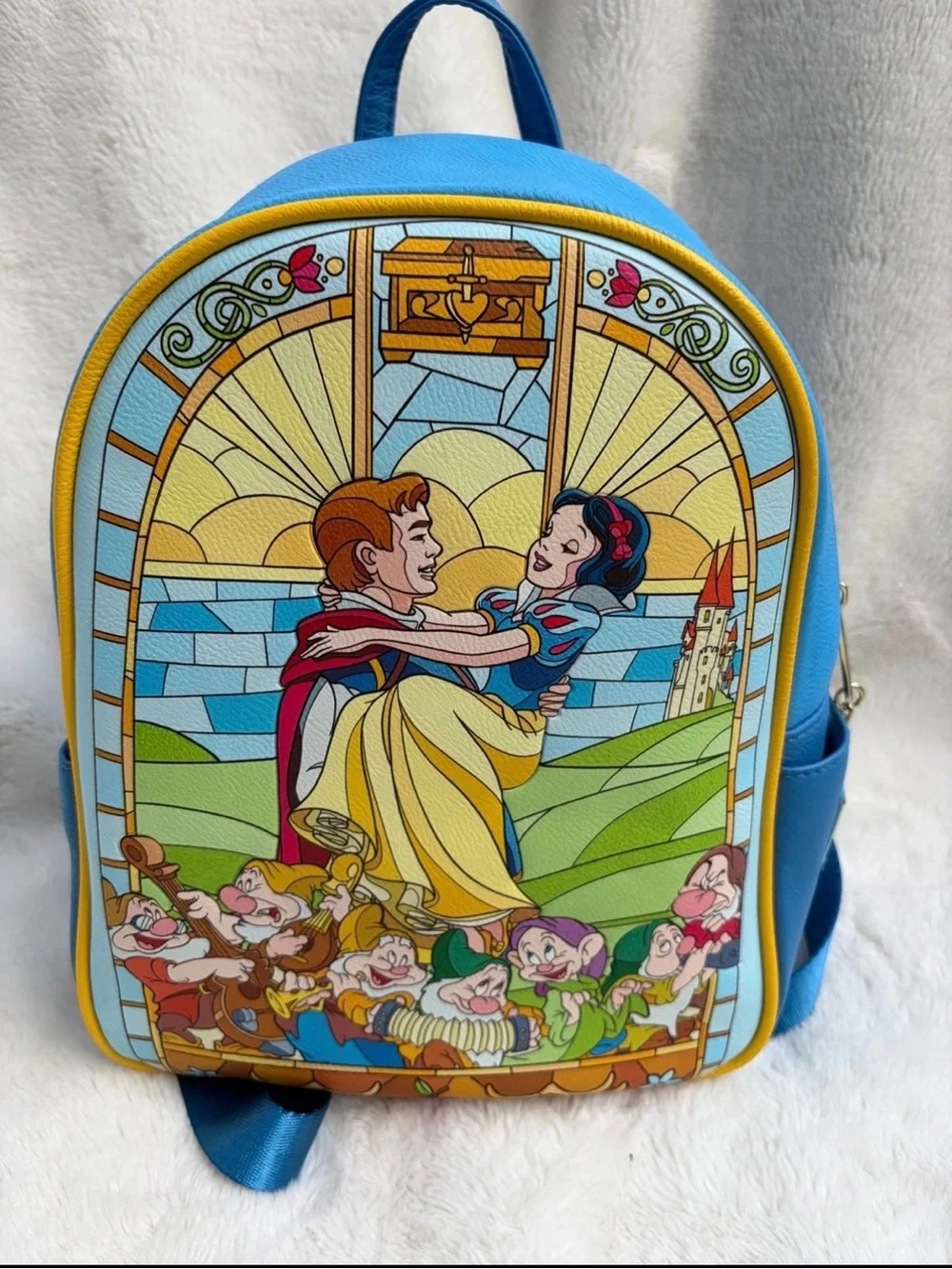 Loungefly Blue & Yellow Snow White Stained-Glass Mini Backpack